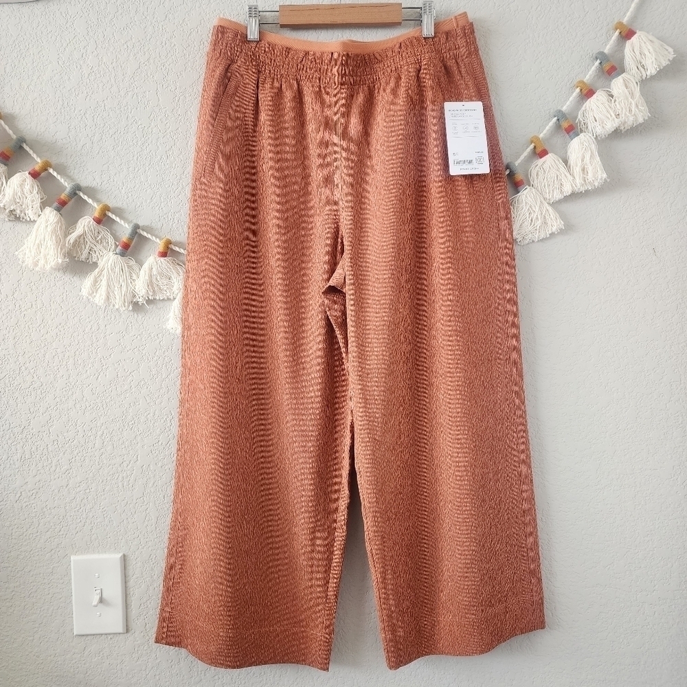 Athleta Echo Wide Leg Crop Pant Jambe Orange Breathable Pull On Packable NWT 12 - Picture 1 of 12